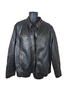 Guess Black Faux Leather Biker Jacket Mens Size XL Distressed
